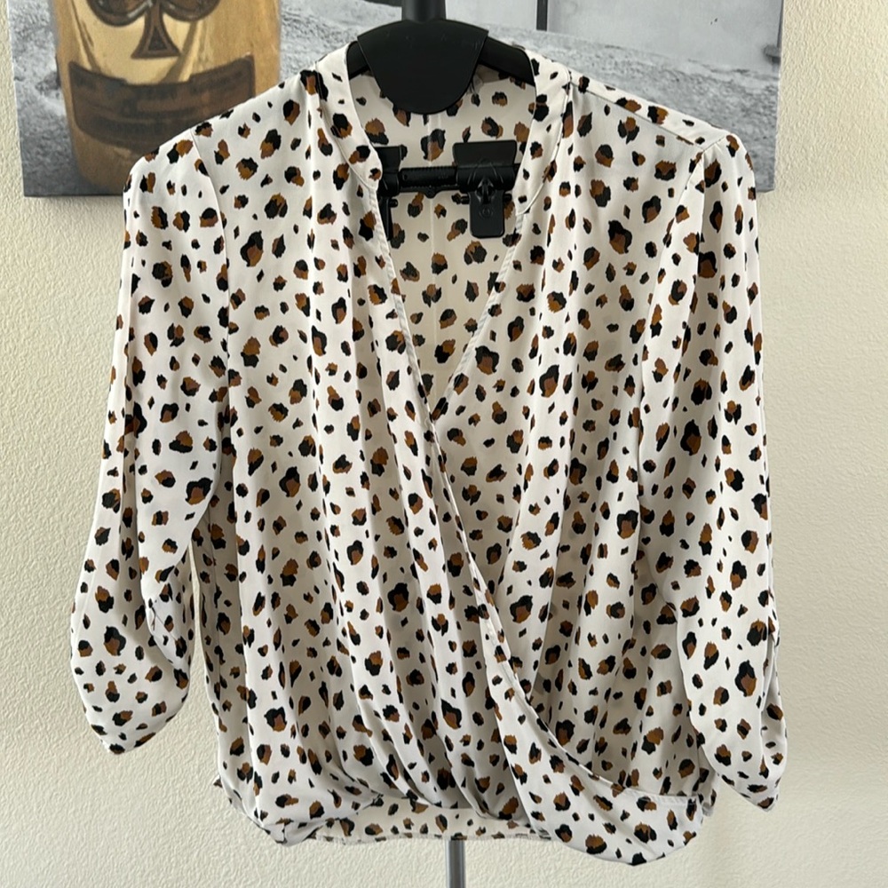 All in Favor White and Brown Leopard Print Blouse